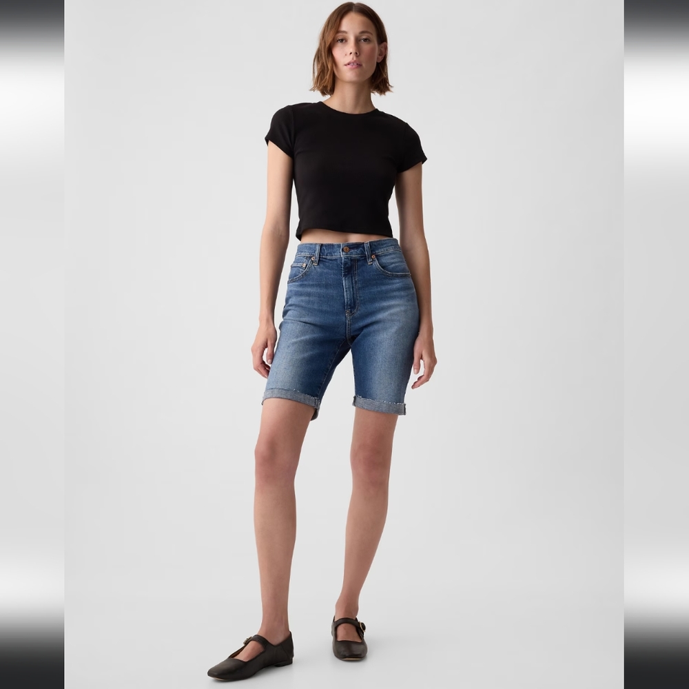 The Gap Women's 9" High Rise Bermuda Shorts Navy Blue Size US 27